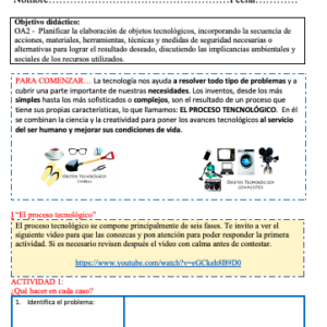 Tecnología - 4º básico - “Diseñar un objeto tecnológico para resolver un problema”.