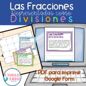Las fracciones representadas como división tarjetas problemas