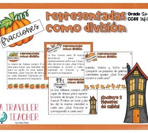 Las fracciones representadas como división tarjetas problemas Halloween
