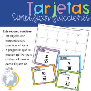 Simplificar fracciones tarjetas problemas