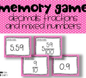 Relate Decimals Fractions and Mixed Numbers Memory Game