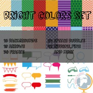 Bright Colors Set Digital papers, frames and boarders