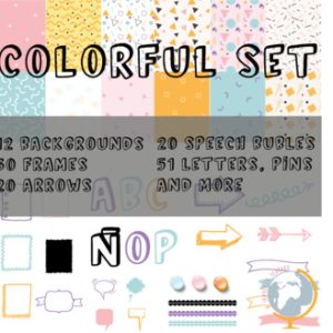 Colorful Set Digital papers, frames and boarders