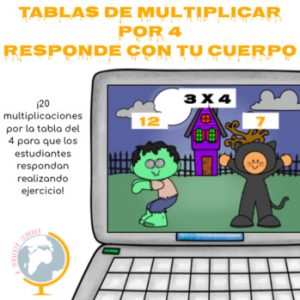 Tablas de multiplicar: tabla del 4. Responde con tu cuerpo Halloween