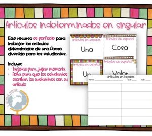 Juego Memoria Artículos Indeterminados en Singular en Español