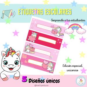 Etiquetas Escolares Edición Especial de Unicornio