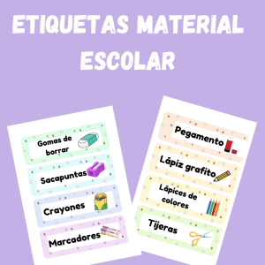 Etiquetas material escolar aula