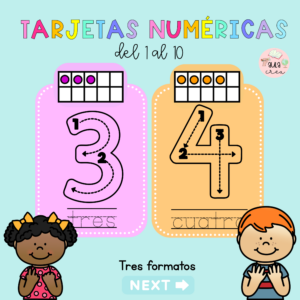 Tarjetas numéricas: conteo y escritura hasta 10 (tres formatos diferentes)