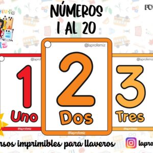 NÚMEROS 1 AL 20 IMPRIMIBLE PARA LLAVERO
