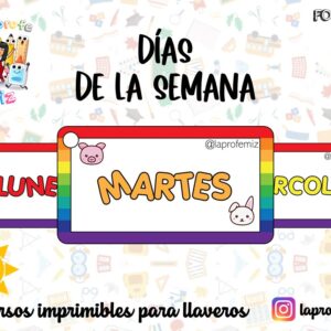 DÍAS DE LA SEMANA IMPRIMIBLE PARA LLAVERO.