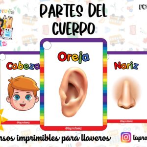 PARTES DEL CUERPO IMPRIMIBLE PARA LLAVERO.