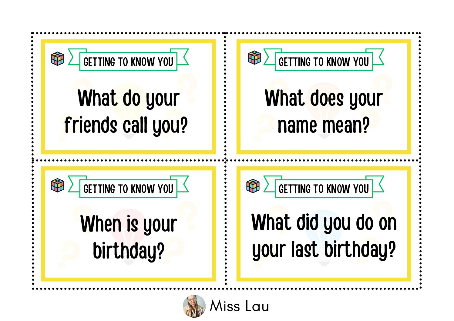 Cards of games in the classroom