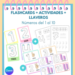 Flash cards + actividades + llaveros números del 1 al 10 - matemática