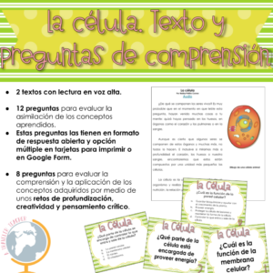 La célula texto informativo y preguntas de comprensión