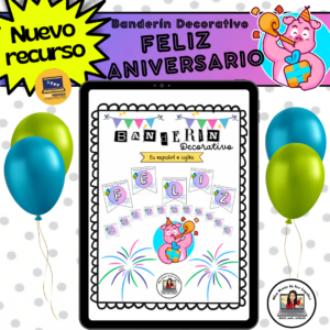 • Banderín decorativo para celebrar el aniversario • (Versión español e inglés)