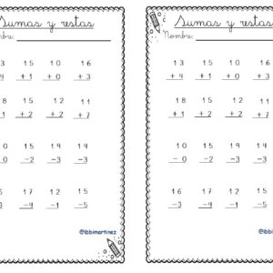 sumas y restas 1-20