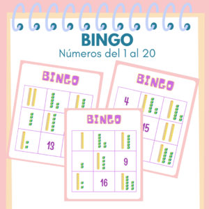 Bingo números 1 al 20 - pictórico y simbólico