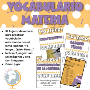 Materia Juego Yo tengo... Quién tiene para practicar el vocabulario