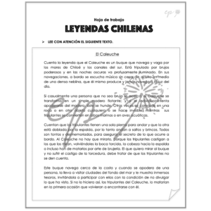 Actividades fiestas patrias - Comprensión de lectura "El Caleuche"