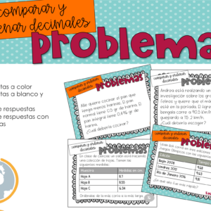 Compara y ordena decimales tarjetas problemas