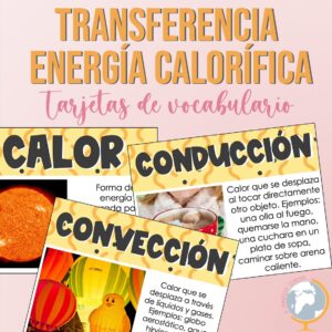 Transferencia de energía calorífica tarjetas de vocabulario