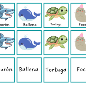 Animales del Mar. Flashcards + Memory Game