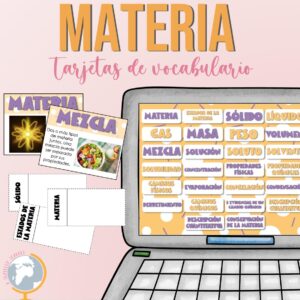 Materia tarjetas de vocabulario (3 formatos diferentes)