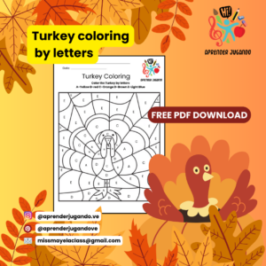FREE - Turkey coloring by letters - Thanksgiving - GRATIS
