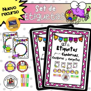 Set de 36 etiquetas para cuadernos, casilleros, percheros y carpetas.
