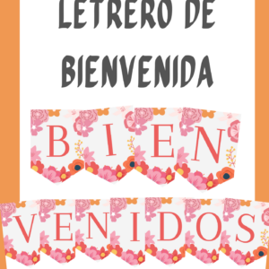 Banderín bienvenidos diseño rosa floral