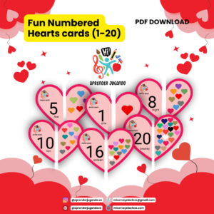 Fun Numbered Hearts cards (1-20) / English