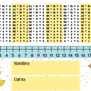 Regla con tablas de multiplicar