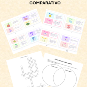 FLASH CARDS CÉLULA + CRUCIGRAMAS + DIAGRAMA COMPARATIVO