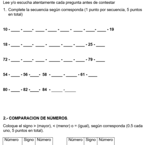 Prueba de Matemáticas: Aplicación de Conceptos , primero basico, Unidad 2