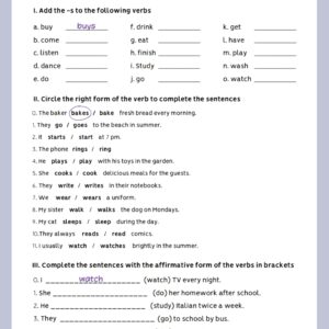 Present Simple Affitmative Worksheet