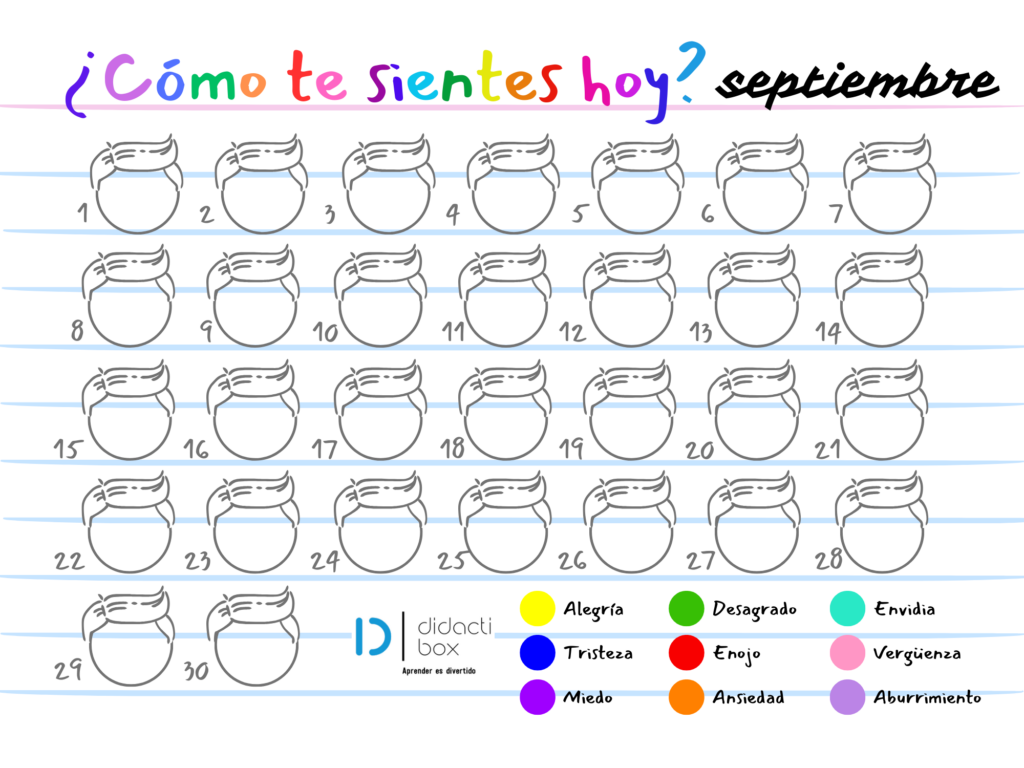 Calendario de emociones septiembre niño