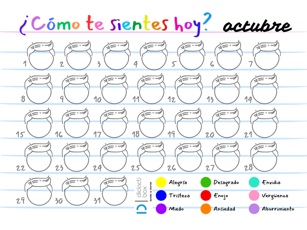 Calendario de emociones octubre niño