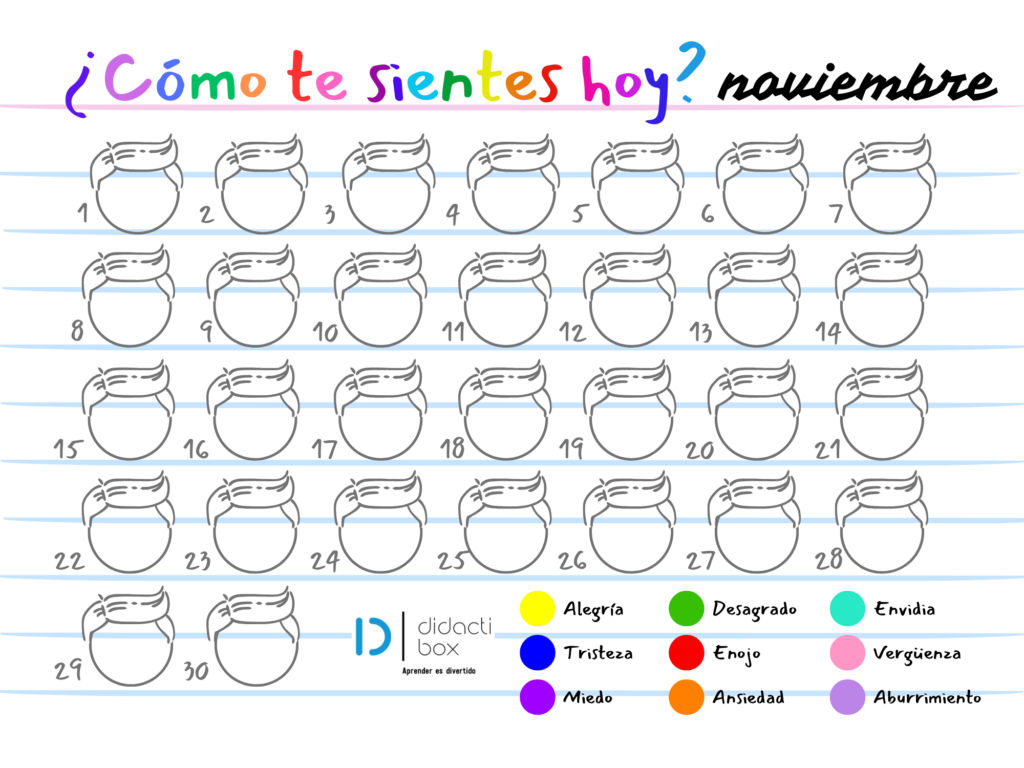 Calendario de emociones noviembre niño