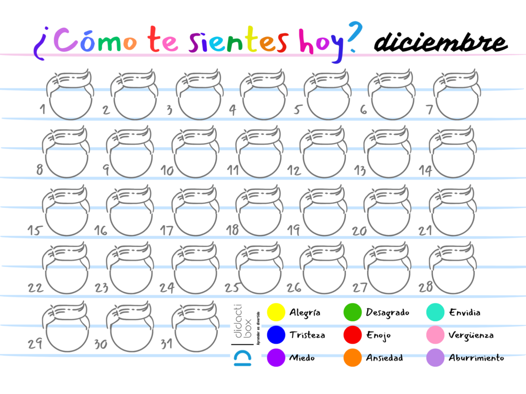 Calendario de emociones diciembre niño