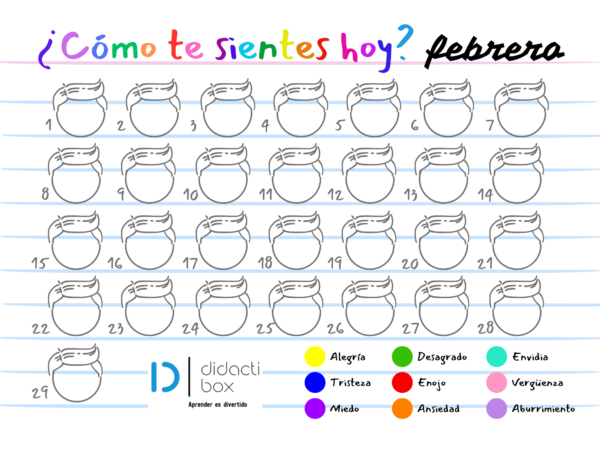 calendario de emociones niño febrero 29