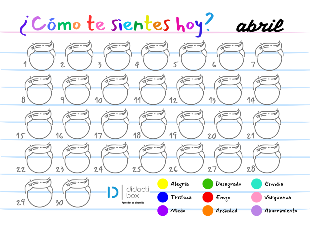 Calendario de emociones abril niño