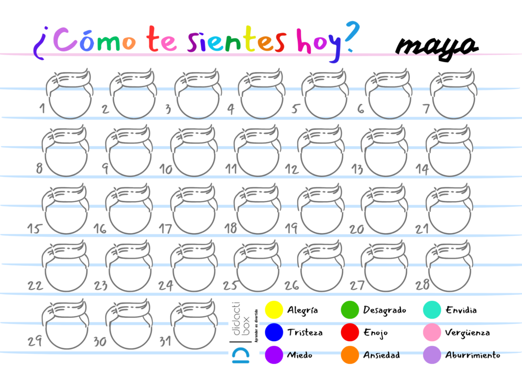 Calendario de emociones mayo niño