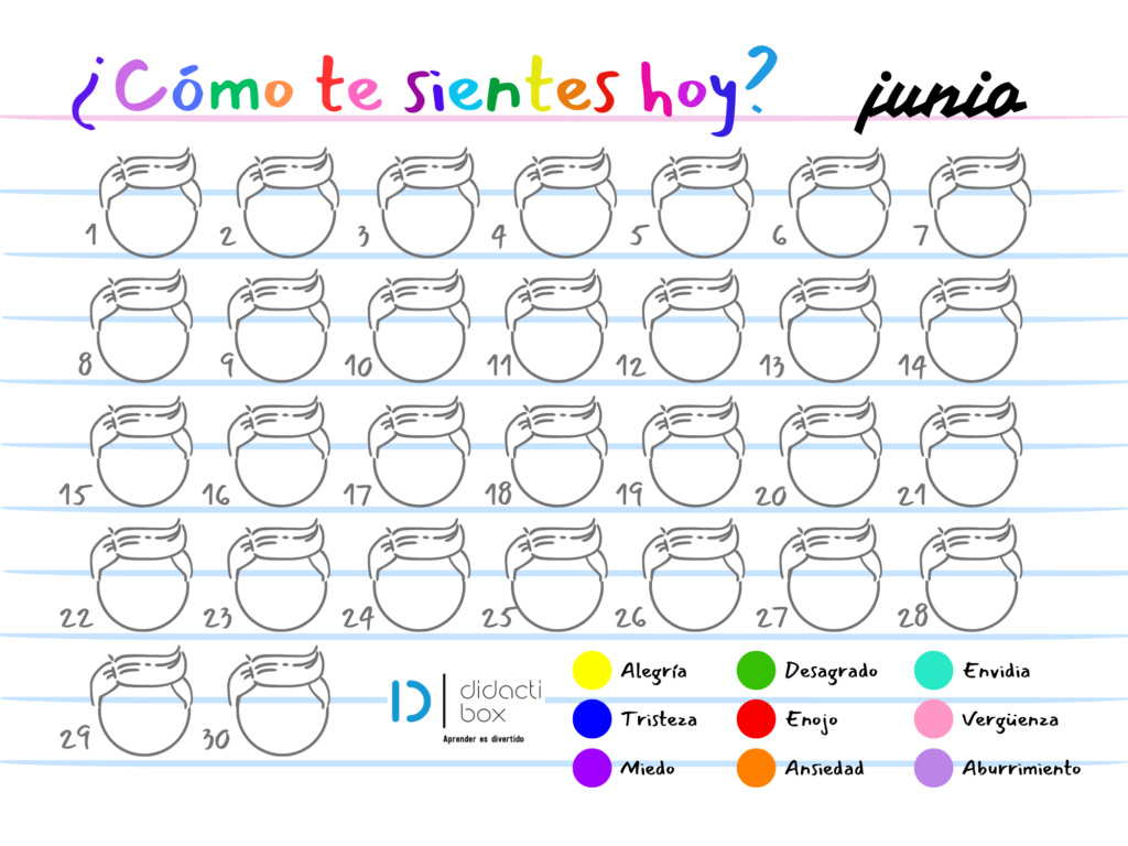 Calendario de emociones junio niño