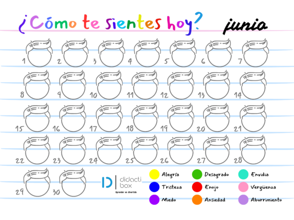 Calendario de emociones junio niño