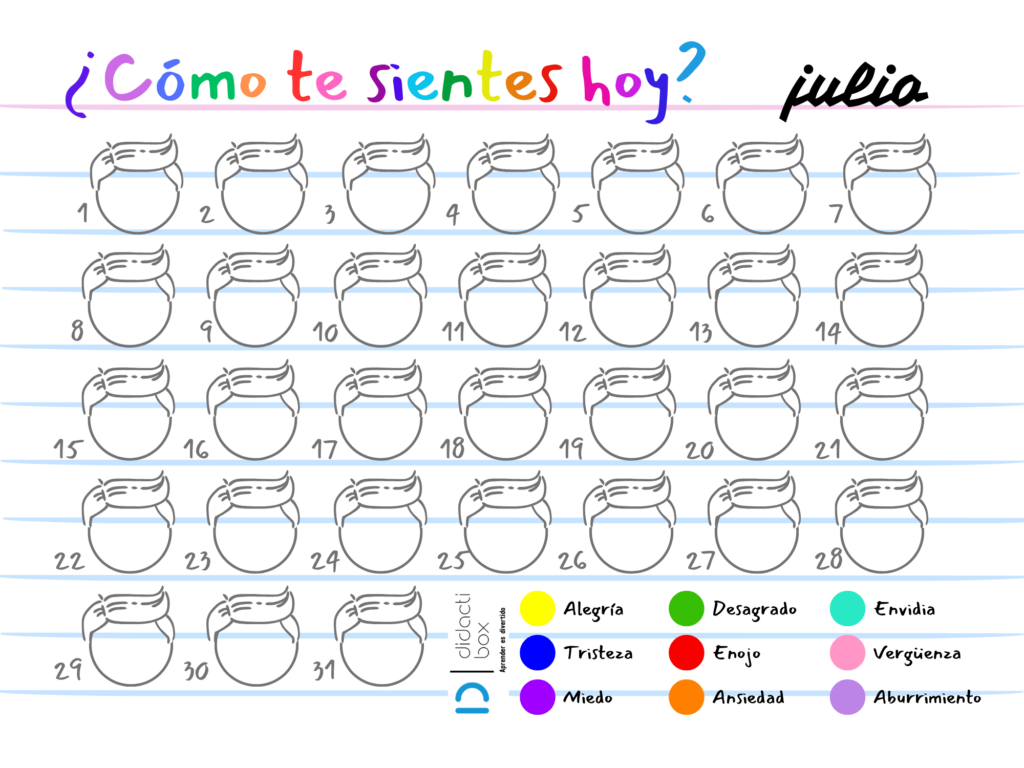 calendario de emociones niño julio