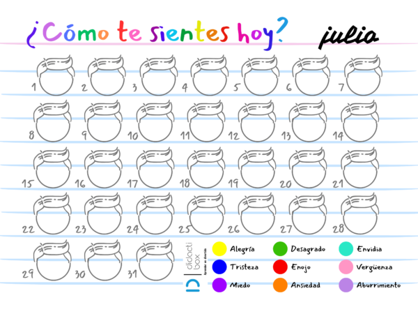 calendario de emociones niño julio