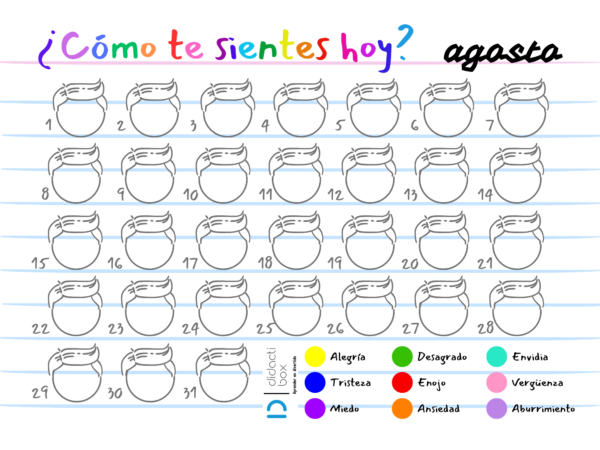 Calendario de emociones agosto niño