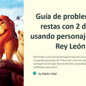 Problemas de restas de 2 dígitos con los personajes del rey león