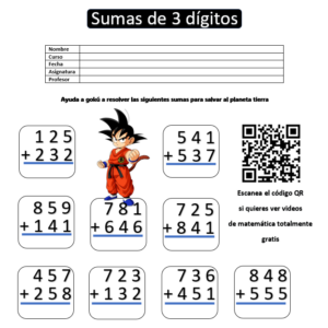 165 sumas de 3 dígitos con personajes de Dragon Ball Z