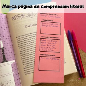 Marca páginas de comprensión literal